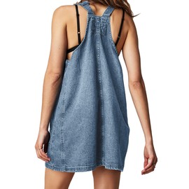 Womens Denim Overalls Dress Casual Summer Loose Bib Rompers Jumpers Adjustable Straps Jean Overall Dress, Off Blue, Large