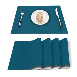 ARTSHOWING Solid Color Linen Placemats 12 x 18 Inch Set of 6 Rectangular Washable Table Mats for Kitchen Table, Peacock Blue