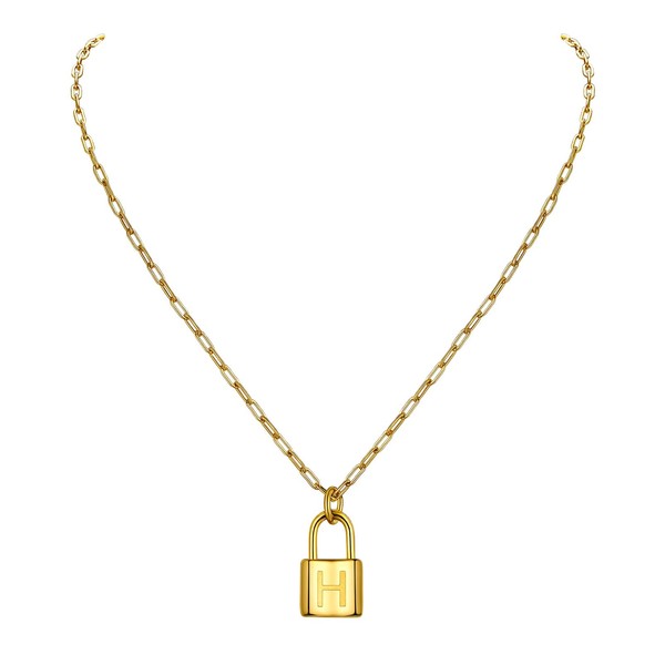 PROSTEEL Lock Chain Necklace Simple H Initial Cool Chain Necklaces