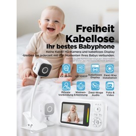 Baby Monitor with Camera Without Wi-Fi, 1080P Baby Camera Monitor with Holder & Bed Clip, Night Vision, 2-Way Audio, Crying Detection, 32G Card, Easy to Install, Baby First Equipment Newborn