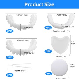 2 Pairs Instant Veneers Dentures, False Teeth Clip in Teeth with Round & Heart Box Whitening Cosmetic Temporary Tooth Set Fake Snap on Veneers Teeth Top Bottom for Men Women Regain Confident Smile