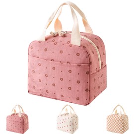 JYJLLM Fashion Large Capacity Thermal Tote with Durable Work Lunch Box for Women & Girls,Insulated Lunch Bag for Women - Leakproof Food Bag for Office, School, Picnic (Pink Flowers)