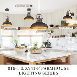 zeyu 17.7 Inch Farmhouse Pendant Light for Kitchen Island, Large Ceiling Hanging Light with Metal Dome Shade, Oil Rubbed Bronze Finish, 016-1M ORB