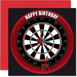 Stuff4 Fun 77th Birthday Cards for Men Woman - Dart Board - Happy Birthday Card for Dad Papa Mom Pop Pops Great Grandpa Nanny Grandma Gran Uncle Aunt, 5.7 x 5.7 Inch Sports Darts Bday Greeting Cards