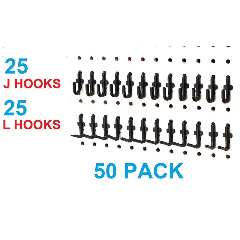 Black Plastic Locking J Hook & L Hook Pegboard Kit