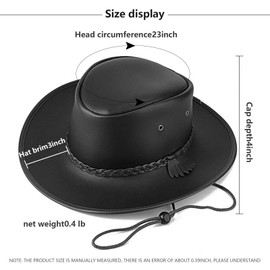 Cowboy Hats for Men and Women, Western Leather Outback Wide Brim Rain Cap (Black)