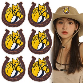 6PCS Brown Horse Head Horseshoe Patch, Western Farm Animals Applique Embroidered Iron On Sew On Patches for Holes Clothing, Jeans, Hat, Backpacks, Clothes