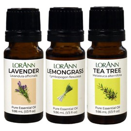 LorAnn Essential Oils - Relax & Refresh Collection: 3 Pack of 1/3 oz. Dropper Bottle - 1 Each of Lavender Oil, Lemongrass Oil, and Tea Tree Oil