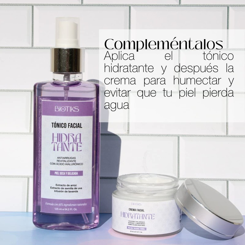 Tónico facial hidratante antiarrugas, piel seca/sensible (ácido hialurónico, lavanda)