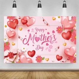 Happy Mother's Day Backdrop Banner, Purple and Pink Flowers Happy Mother's Day Theme Photography Backdrops Large Fabric Background Banner for Mothers Day Pink Love Design, 180 * 110cm