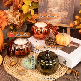 Lanpn Fall Scented Candles Gift Set 3 Pack, Pumpkin Glass Jar Candle, Thanksgiving Aromatherapy Soy Wax Candles for Woman Man, Autumn Fragrance Home Table Farmhouse Decoration, Tabletop Centerpiece