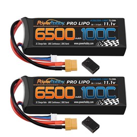 Powerhobby 3S 11.1V 6500mAh 100C Lipo Battery Pack w XT60 + Adapter (2 Pack)