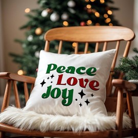 Luckluccy Throw Pillow Cover Peace Love Joy Pillowcase Quote Saying Decorative Pillow Home Cotton Linen 16x16in Throw Pillow Cover for Couch Sofa Bed Living Room Housewarming Gift