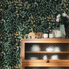 Ismoon Floral Peel and Stick Wallpaper Wallpaper Green Leaf Wallppaer Buds Flower Contact Paper Green Stick on Wallppaer Removable Self Adhesive Wallppaer Vinyl Wallpaper for Cabinet 16.1x196in