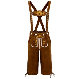 Funny World Lederhosen Men Costume German Outfits for Oktoberfest, Brown, Large