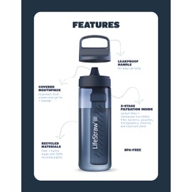 LifeStraw Go Series – BPA-Free Water Filter Bottle for Travel and Everyday use removes Bacteria, parasites and microplastics, Improves Taste, 22oz Nordic Noir