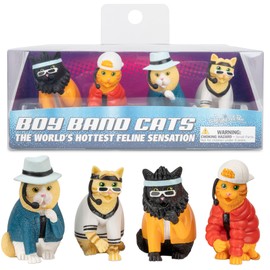 Archie McPhee Boy Band Cats - Set of 4 Soft Vinyl Figures for Crazy Cat Ladies & Lovers, Celebrating 90s Pop Group Hiss2Purr - Nostalgic Novelty Toy Collection