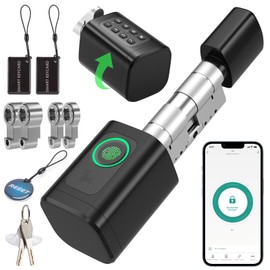 FITNATE Fingerprint Smart Lock, Electronic Door Lock, Front Door Lock, Adjustable Lock Cylinder 60-80 mm, Open with Fingerprint, Password, RFID, App, Bluetooth, Key