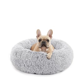 Sweetcrispy Calming Donut Dog & Cat Bed, Machine Washable Cuddle Warming Cozy Fluffy Faux Fur Plush Round Anti-Anxiety Waterproof Anti-Slip Pet Sleeping Sofa, Olive Brown, 20x20x8 inches