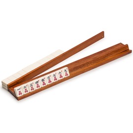 Yellow Mountain Imports Classic Chestnut Color Wooden Mahjong Game Racks with Pushers, 18 Inches - Set of 4 (Includes Magnetically Attached Mahjong Pushers)