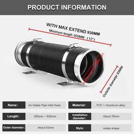 Sporacingrts Universal Multi Adjustable 77mm Flexible Cold Air Intake Pipe Inlet Hose Turbo Multi Flexible Air Intake Pipe Silver Connector Compatible with Universal Car