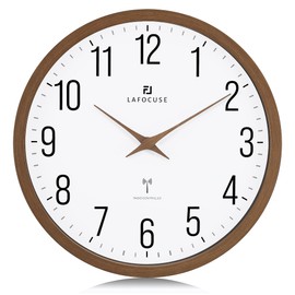 Lafocuse 30 cm Radio Wall Clock with Wooden Hands, High Accuracy Radio-Controlled Clock, Brown, Easy to Read Modern Wall Clocks Decoration for Kitchen, Living Room, Office, School