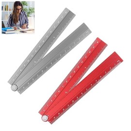 2pcs Folding Straight Rulers 30cm Metric Aluminum Alloy Protractor Foldable Ruler Geometric Measuring Tool with Angle Line for Architects Artists Office (Gray + Red)