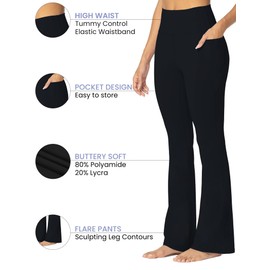 Sunzel Sunzfly Women's Mini Flare Leggings with Pockets High Waisted Tummy Control Yoga Pants Bootcut Workout Gym Casual 32" Black Medium