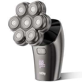 HiBig Head Shavers for Bald Men, 7D Arc Magnetic Detachable Electric Razor, IPX7 Waterproof 7-in-1 Electric Shaving & Grooming Kit for Bald, Rechargeable LED Head Shaver for Wet & Dry Use, Grey
