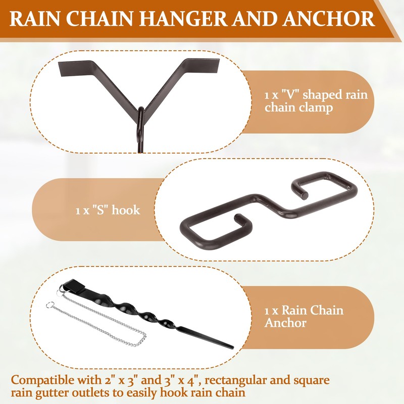 Rain Chains Clip and Ground Anchor Kit, for Outdoor Garden