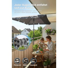4smile SunnyShade Balcony Parasol with Brackets, Set of 3, Anthracite, 200 x 125 cm, UV 50+, Balcony Umbrella with Parasol Holder, Rectangular Sun Protection Balcony for Balcony Railing