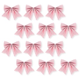 KKSTY 12Pcs Glitter Bows for Christmas Tree Decoration, 5.9Inch Christmas Decorative Bows, Xmas Tree Bows Bowknot Ornaments for Wreaths,Garland,Xmas Tree Décor (Pink)