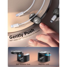 9 Pack Cord Organizer, Chfeila [360°Rotating Twist-Lock] Magnetic Cable Management Clips, Adhesive Phone Charging Keeper Wire Cord Holder for Nightstand/Car/Wall, Office Desk Accessories Decor (Black)