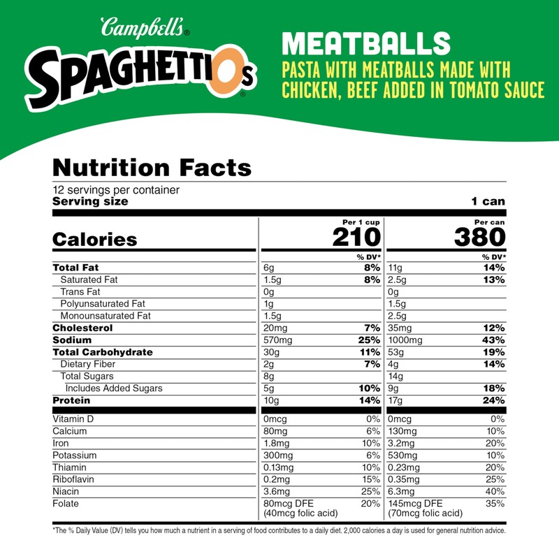 SpaghettiOs Canned Pasta with Meatballs, Healthy Snack for Kids and