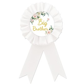 Big Brother Badge Pin, White Rosette Greenery Brother To Be Button Pin, Flower Baby Shower Button Pin for Boy, Brother To Be Brooch Buttons for Boy Birthday Party to Wear