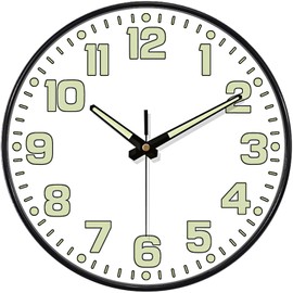 Mabpedo Glow in The Dark Wall Clock, 8" Silent Non-Ticking Wall Clocks Battery Operated, Large Easy Read Numbers Tempered Glass Night Light Analog Clock for Bedroom Living Room Kitchen Office, White