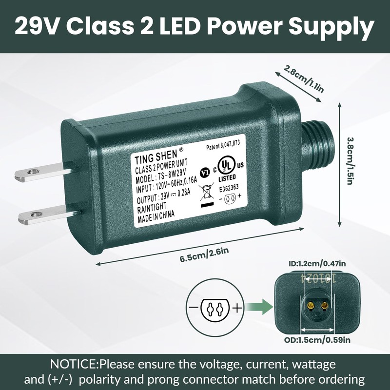 29V LED Power Supply, Christmas Tree Plug Adapter, IP44 Waterproof