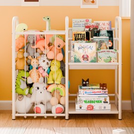 GRANNY SAYS 3 Tier Kids Bookshelf and Toy Storage, Stuffed Animal Storage with Kids Bookshelf, Kids Toy Storage Organizer with Elastic Cord, Book Shelf for Kids Rooms, Nursery, Playroom, Bedroom