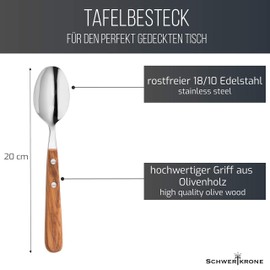 Schwertkrone Soup Spoon Olive Wood Spoon Olive Wood 18/10 Stainless Steel