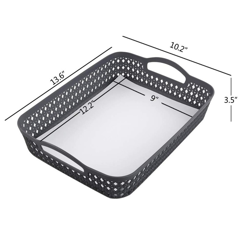Morcte 6-Pack Plastic Organization Trays Basket, Large Storage Basket, Gray
