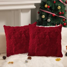 SEGXCFL Christmas Pillow Covers 18x18 inch Set of 2, Decorations Red Christmas Tree Cute Soft Plush Faux Fur Luxury Throw Pillow Covers for Cough Sofa Holiday Festivals Winter Home Decor