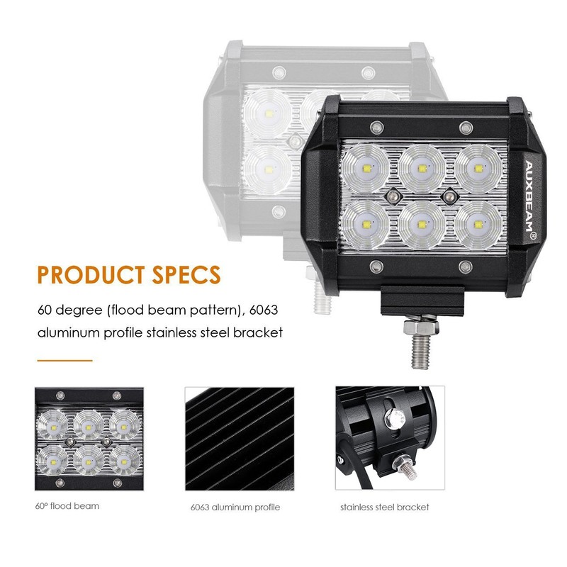 Auxbeam 4" LED Pods 18W LED Light Bar Flood Beam