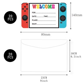 20 pcs Video Gamer Birthday Party Invitations for boy, Birthday Party Invitations, 20 Invitations + 20 Envelopes Video Gamer Party Supplies Kids Birthday Invites Cards Baby Shower