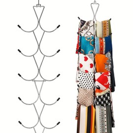 Scarf Hanger 12 Storages,Scarf Organizer with 360 Swivel Hook,Legging Organizer for Closet,Closet Organizer for Scarves, Shawl,Belt,Purse & Baseball Cap (Silvery, One Size)