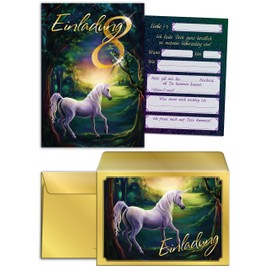 JuNa-Experten Set of 12 Invitation Cards, Envelopes, Bags, Stickers for 8th Children's Birthday Girls Unicorn / Invitation Birthday / Unicorn / Princess Party