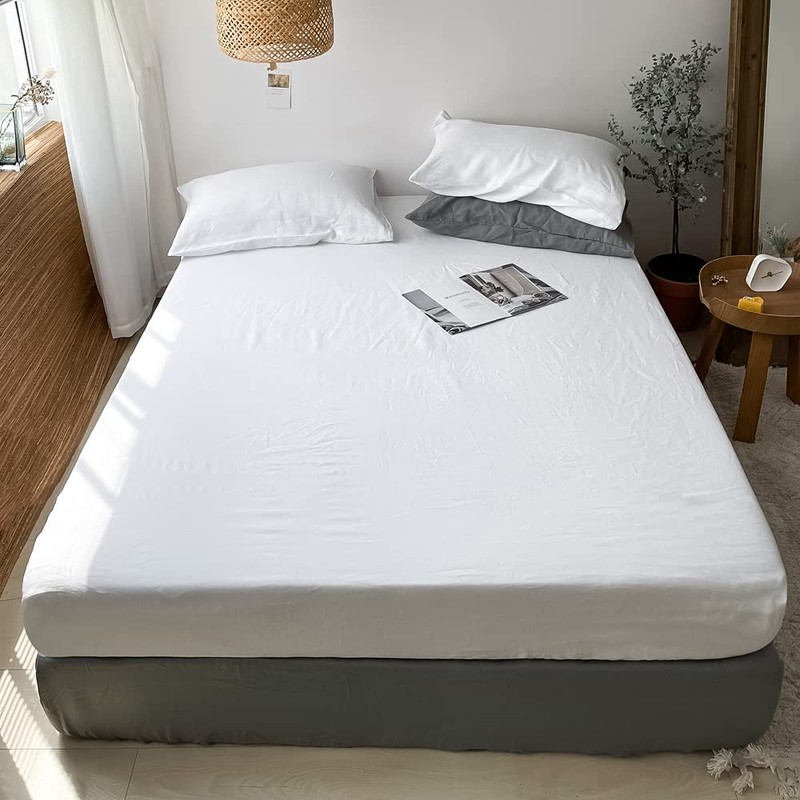 Simple&Opulence Double Fitted Sheet, 100% Natural Linen Bed Sheet with