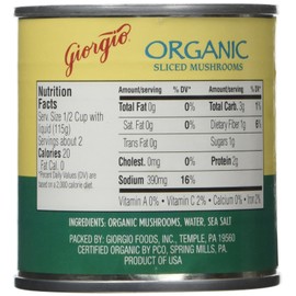 Giorgio Sliced Mushrooms Organic 12/4 Oz. Cans USA Product