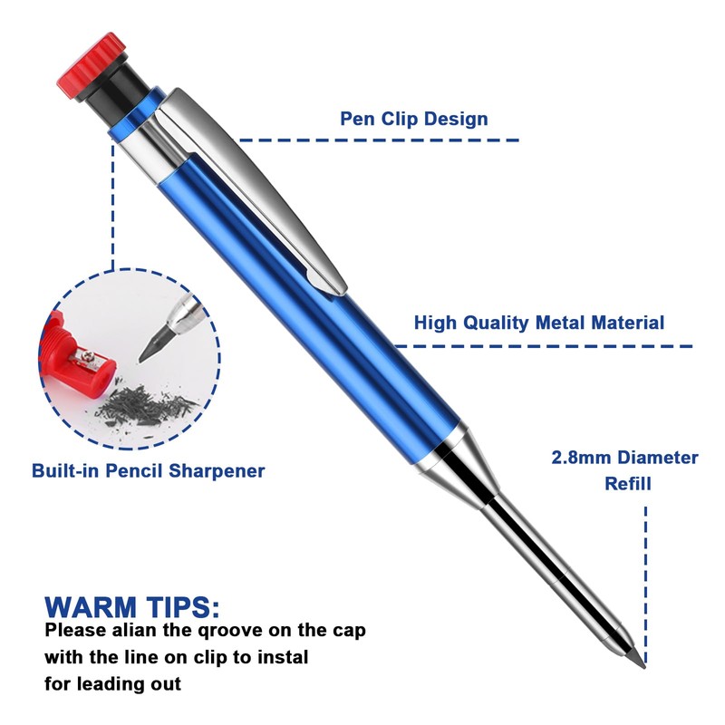 Amabro Mechanical Carpenter's Pencils with Integrated Sharpener, Solid Woodworking Pencils