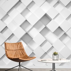 SIGNFORD Removable Wall Sticker/Wall Mural Geometric 3D White Puzzle Polygon Pattern Abstract Shapes Digital Art Minimalism Decorative Bohemian Relax/Calm for Living Room, Bedroom, Office - 66"x96"