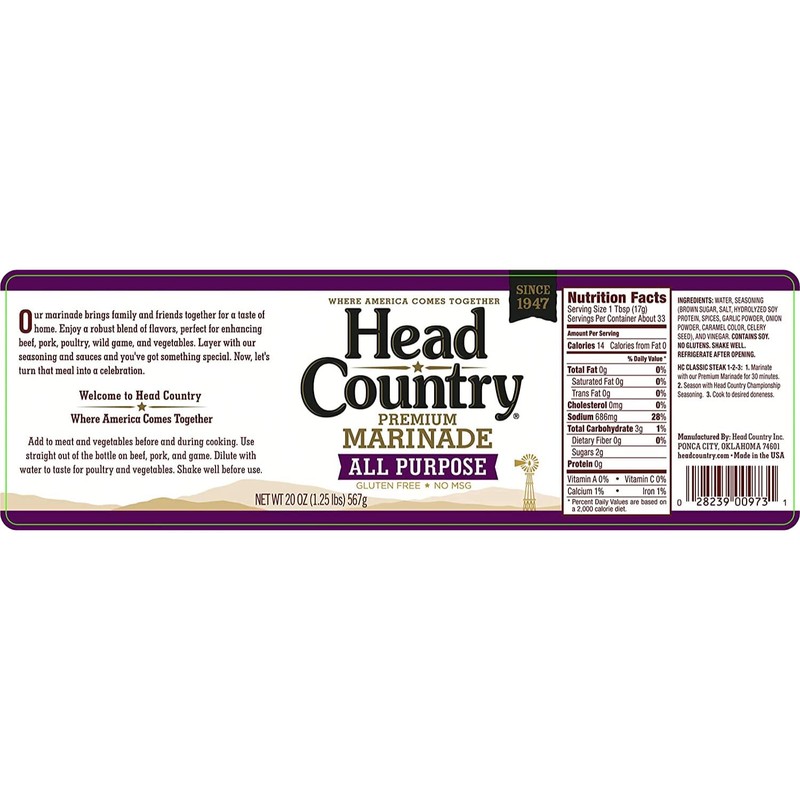 Head Country Premium Marinade | Gourmet, Vegetarian, Gluten Free Marinade